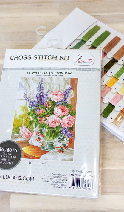 Cross Stitch Kit Luca-S - Roses and Delphiniums, BU4016